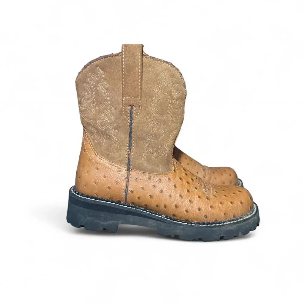 Ariat Women’s Western Work Boots Sz 6.5 Brown Ostrich Embossed Leather Lug Sole